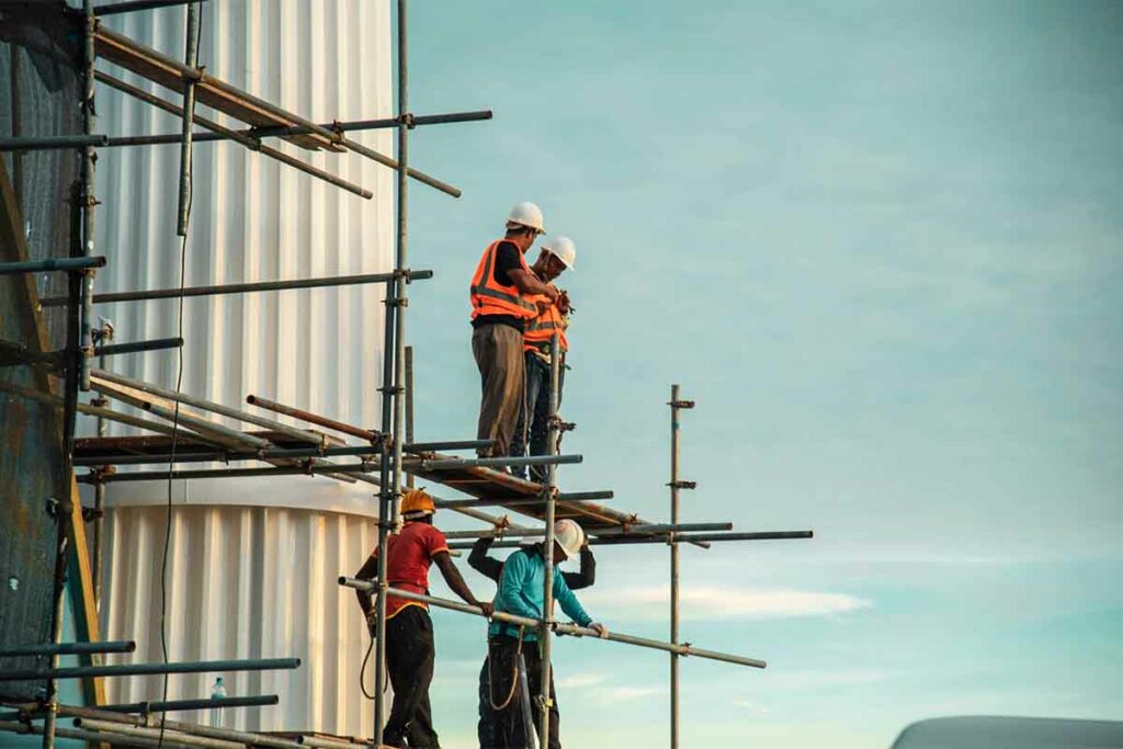 Construction workers on a scaffolding